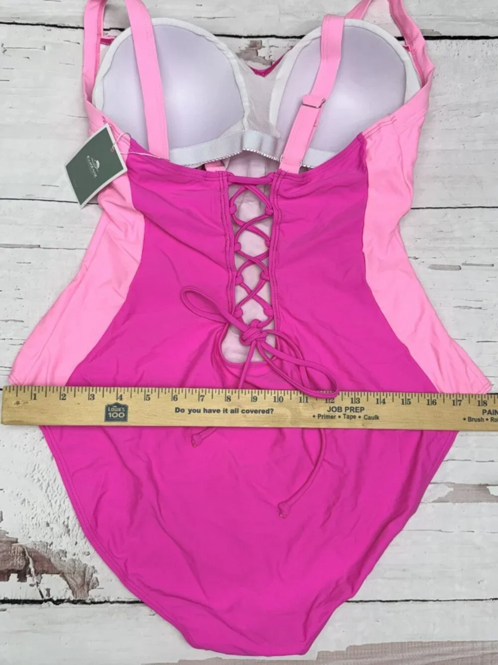 Eomenie Pink Ombre One Piece Swimsuit‎ Lace-Up Back 2XL NWT